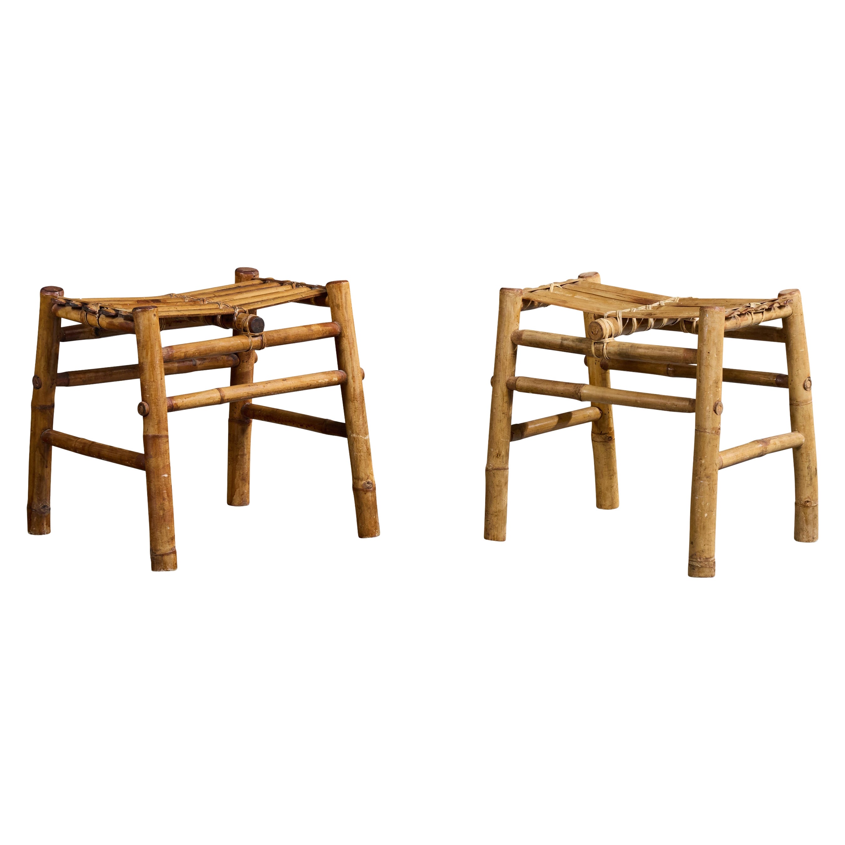 Italienischer Designer, Hocker, Bambus, Rattan, Italien, 1950er Jahre im Angebot