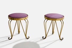 Diseñador italiano, Taburetes, Latón, Tela, Italia, Década de 1940