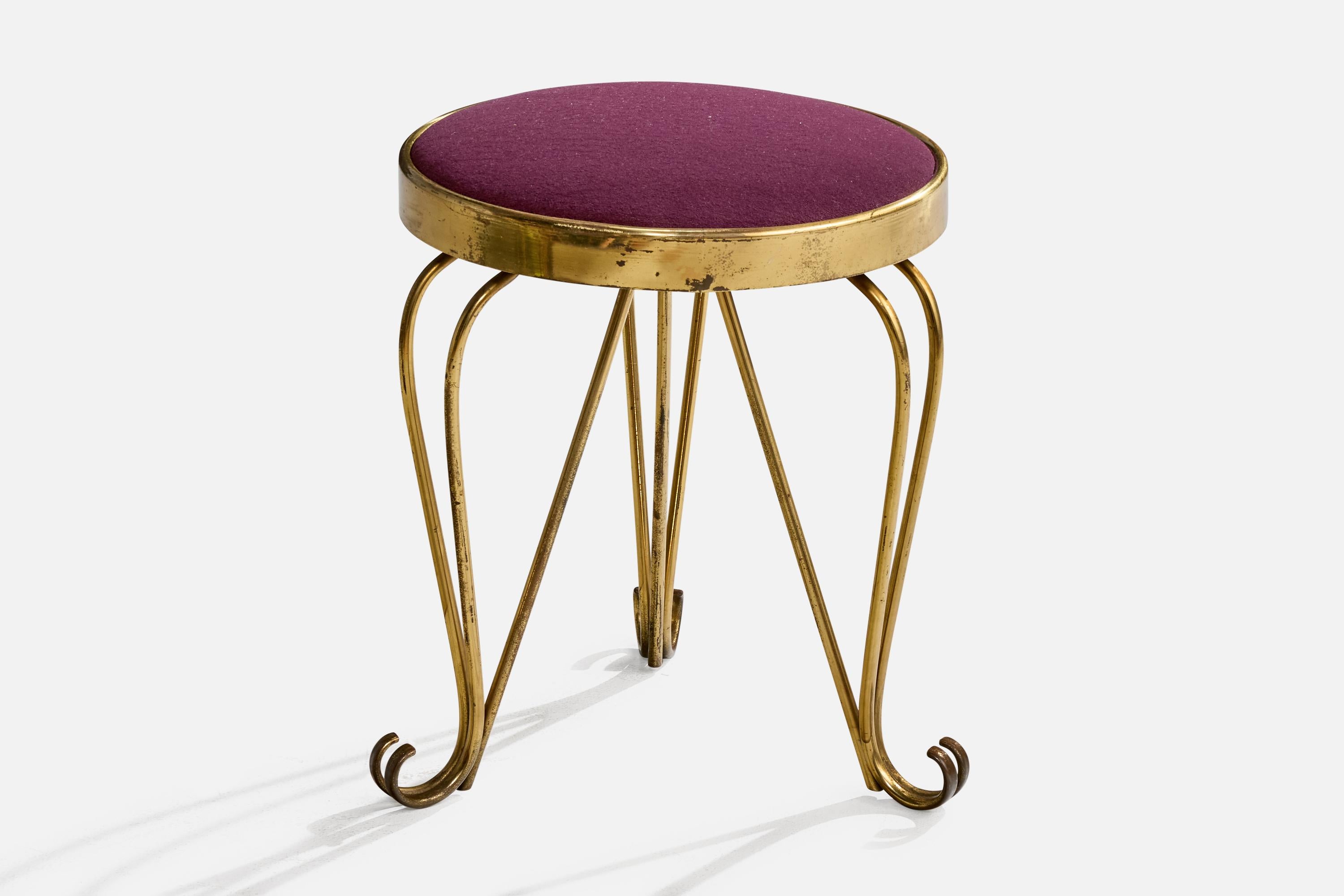 Mid-20th Century Italian Designer, Stools, Brass, Fabric, Italy, 1940s For Sale