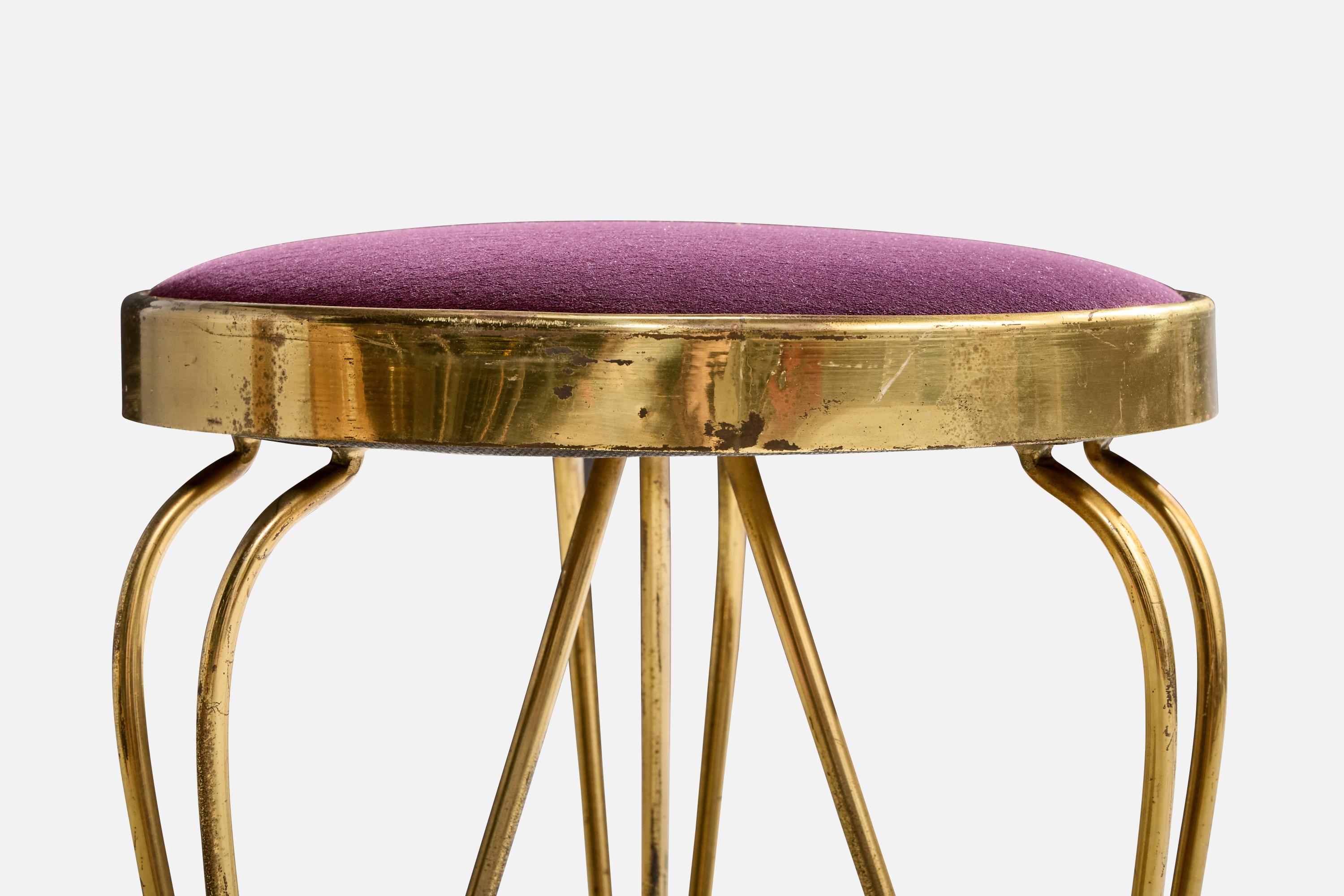Italian Designer, Stools, Brass, Fabric, Italy, 1940s For Sale 2