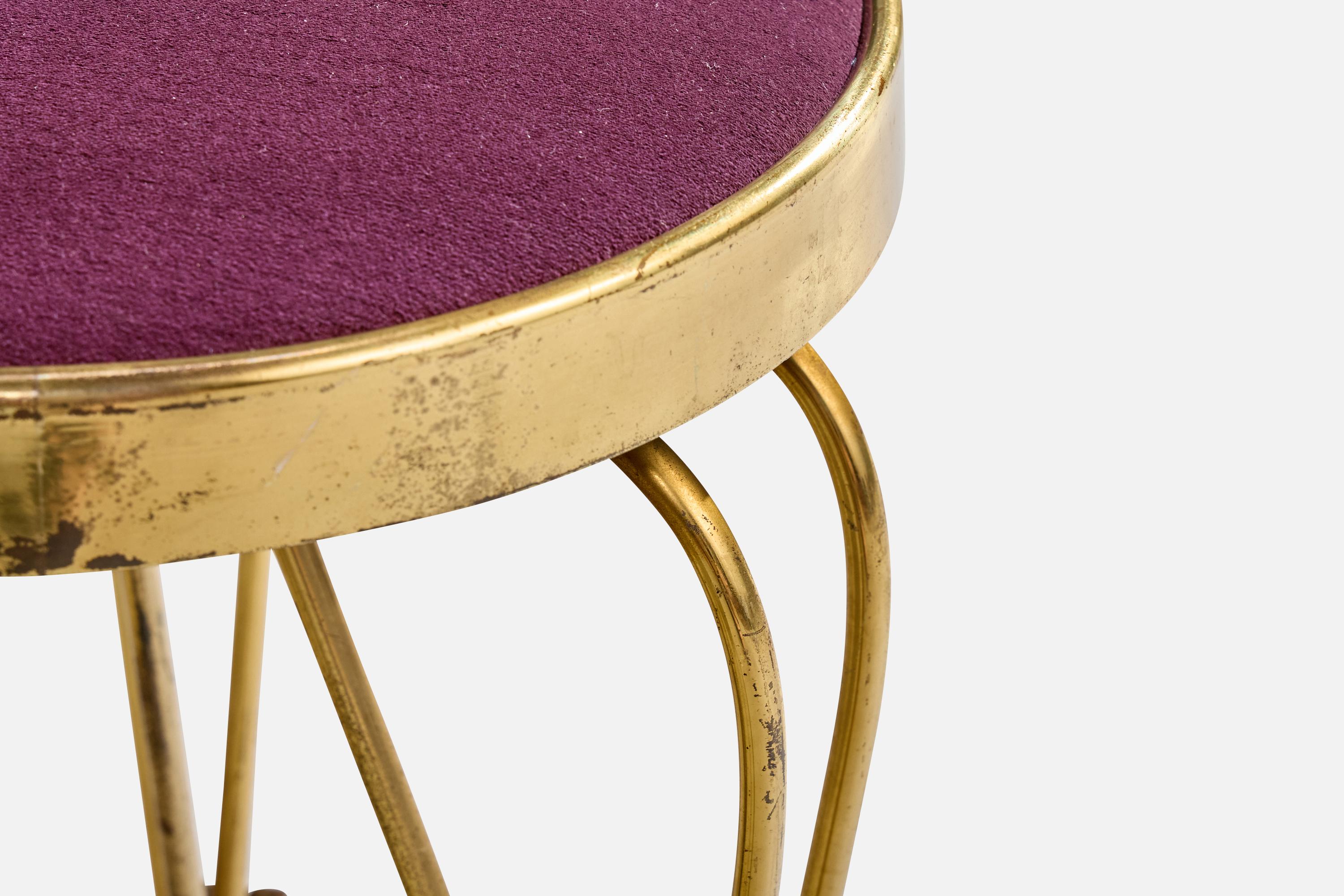 Italian Designer, Stools, Brass, Fabric, Italy, 1940s For Sale 3