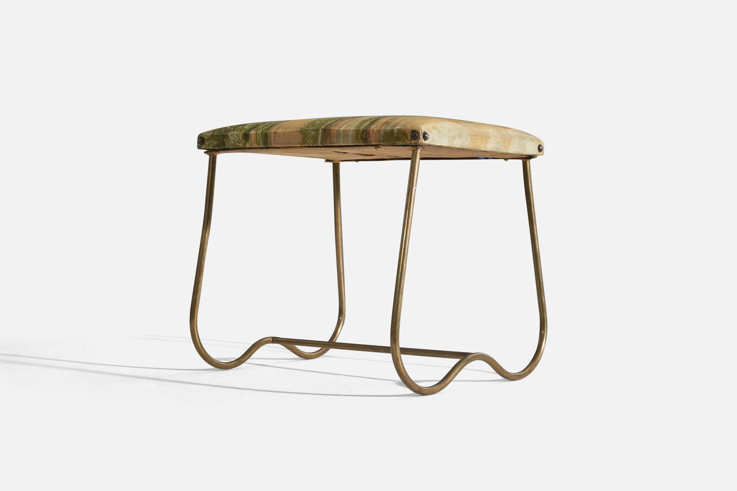 Mid-20th Century Italian Designer, Stools, Brass, Printed Fabric, Italy, 1940s