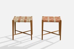 Italian Designer, Stools, Cherry, Fabric, Italy, 1960s