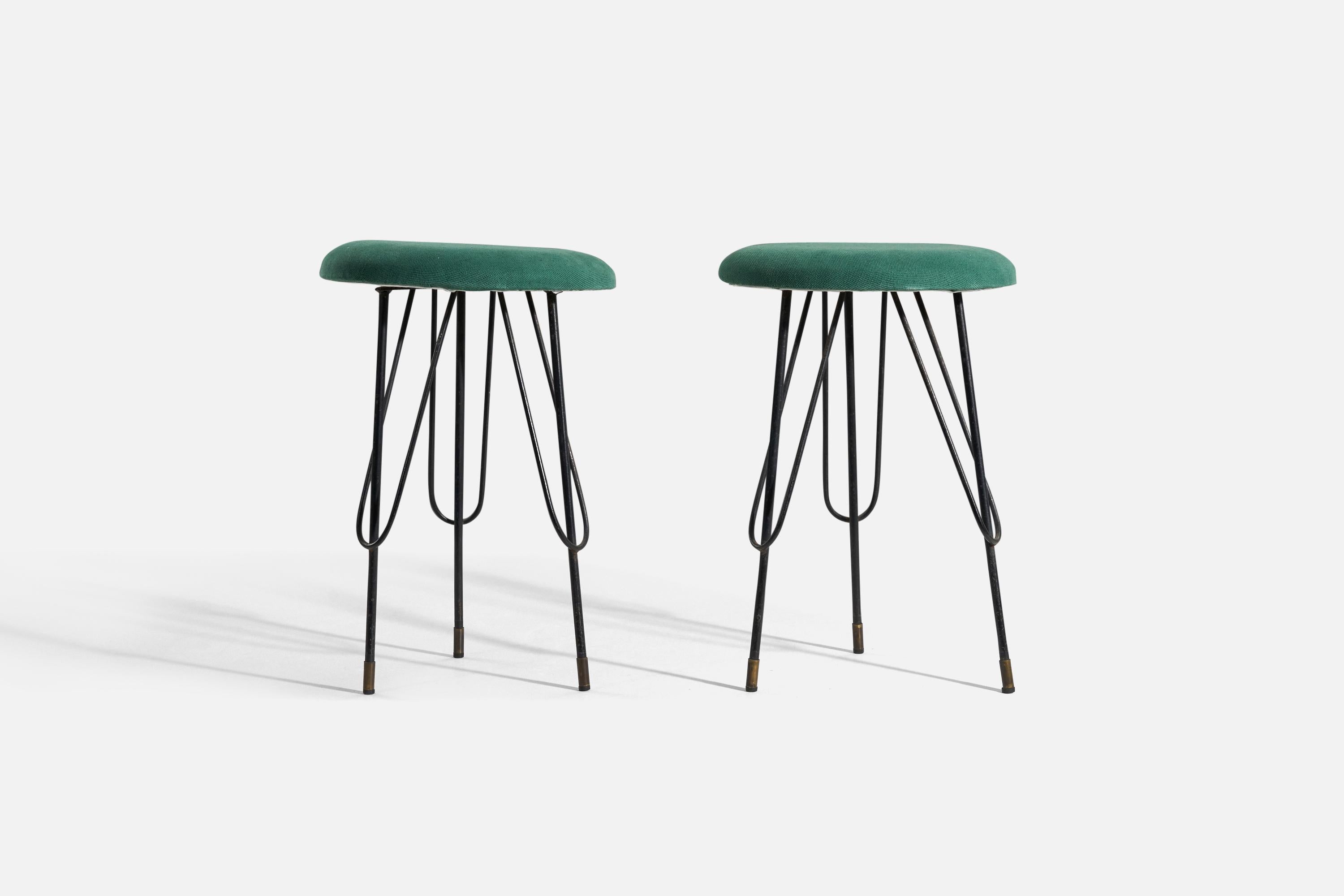 A pair of metal and velvet stools designed and produced by an Italian designer, Italy, c. 1950s.