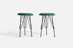Italian Designer, Stools, Metal, Velvet, Italy, 1950s
