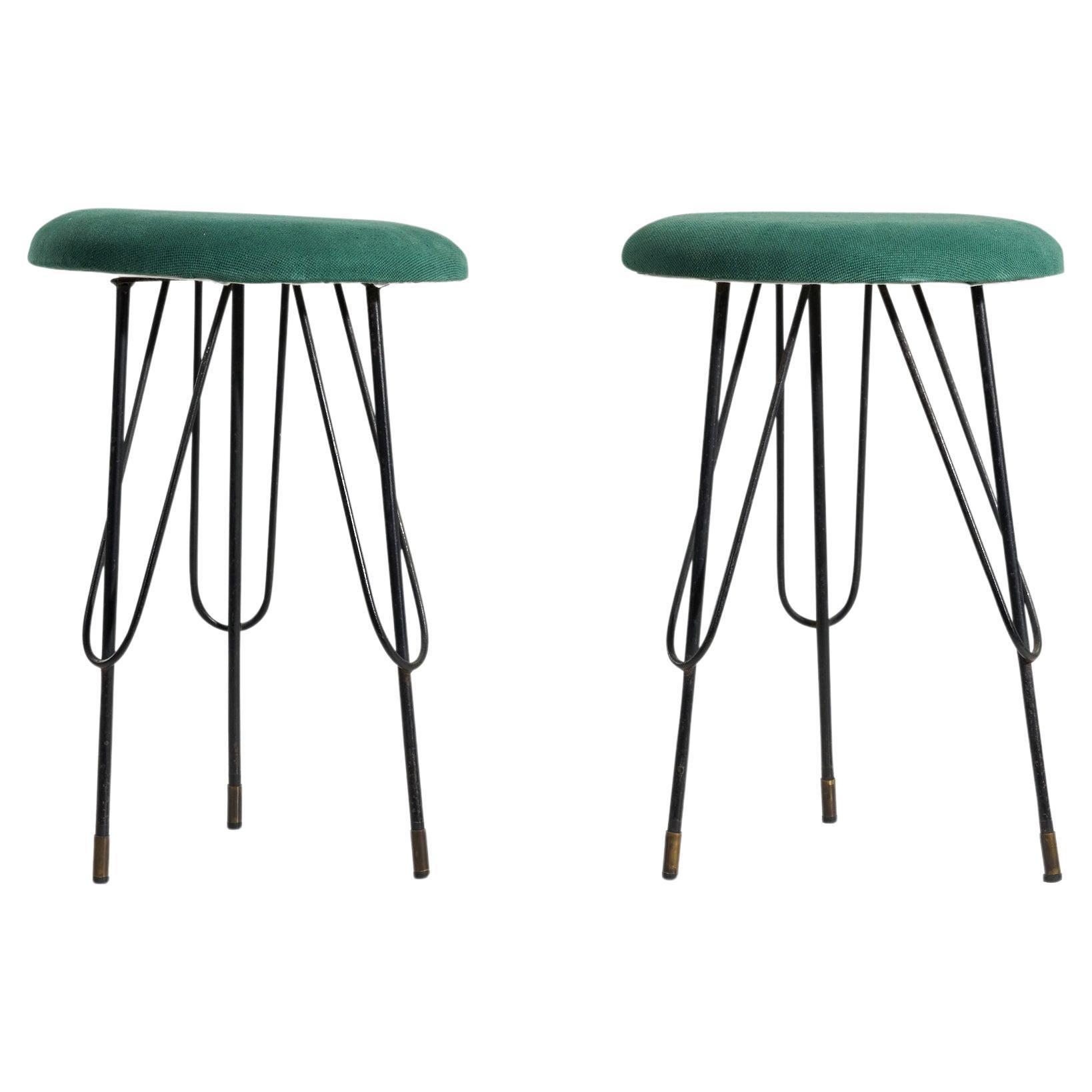 Italian Designer, Stools, Metal, Velvet, Italy, 1950s For Sale