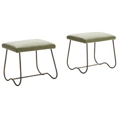Italian Designer, Stools, Mohair, Iron, Italy, 1940s