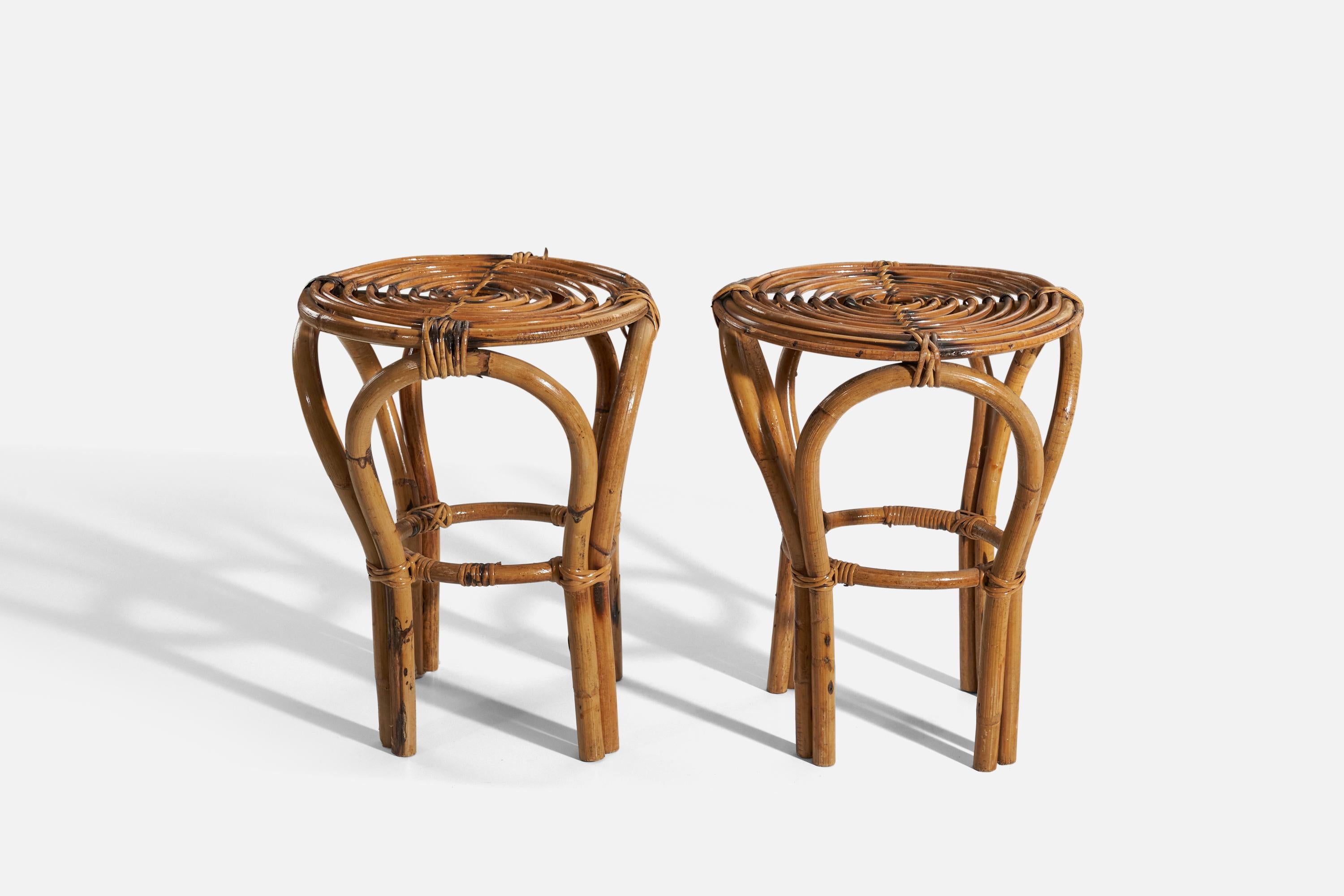 Mid-Century Modern Italian Designer, Stools, Rattan, Bamboo, Italy, 1950s For Sale