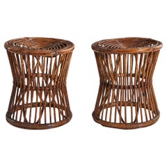 Italian Designer, Stools, Rattan, Bamboo, Italy, 1950s