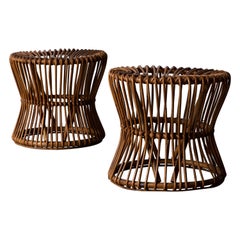 Italian Designer, Stools, Rattan, Bamboo, Italy, 1950s