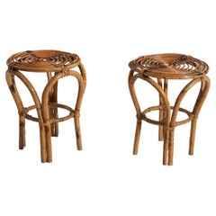 Vintage Italian Designer, Stools, Rattan, Bamboo, Italy, 1950s