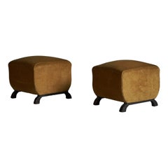 Italian Designer, Stools, Velvet, Wood, Italy, 1930s