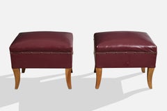 Italian Designer, Stools, Vinyl, Wood, Italy, 1950s