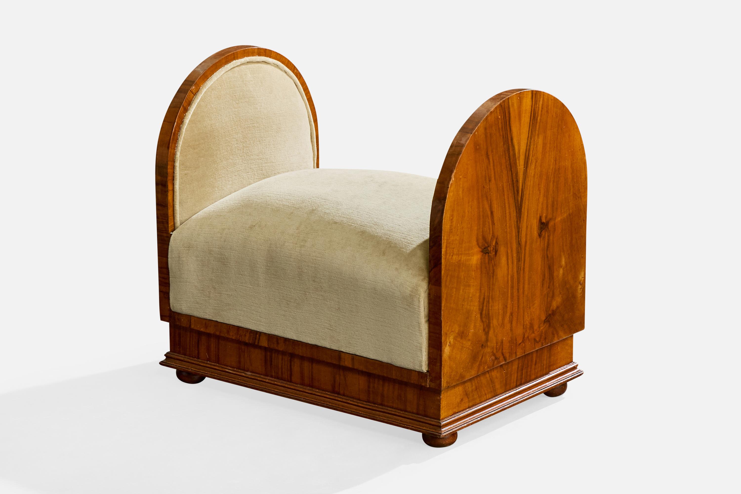 Italian Designer, Stools, Walnut, Fabric, Italy, 1930s (Italienisch) im Angebot