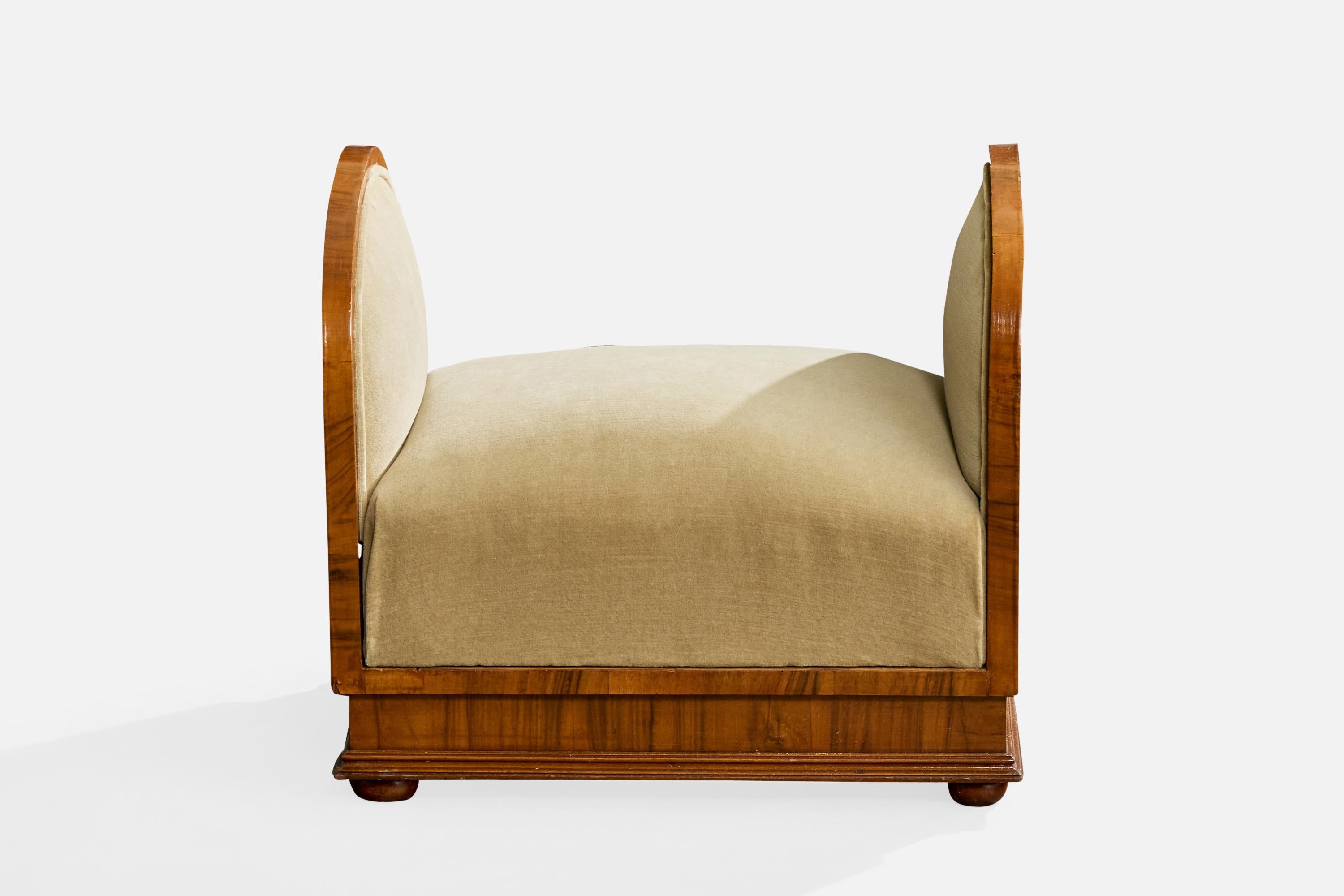 Italian Designer, Stools, Walnut, Fabric, Italy, 1930s im Zustand „Gut“ im Angebot in High Point, NC