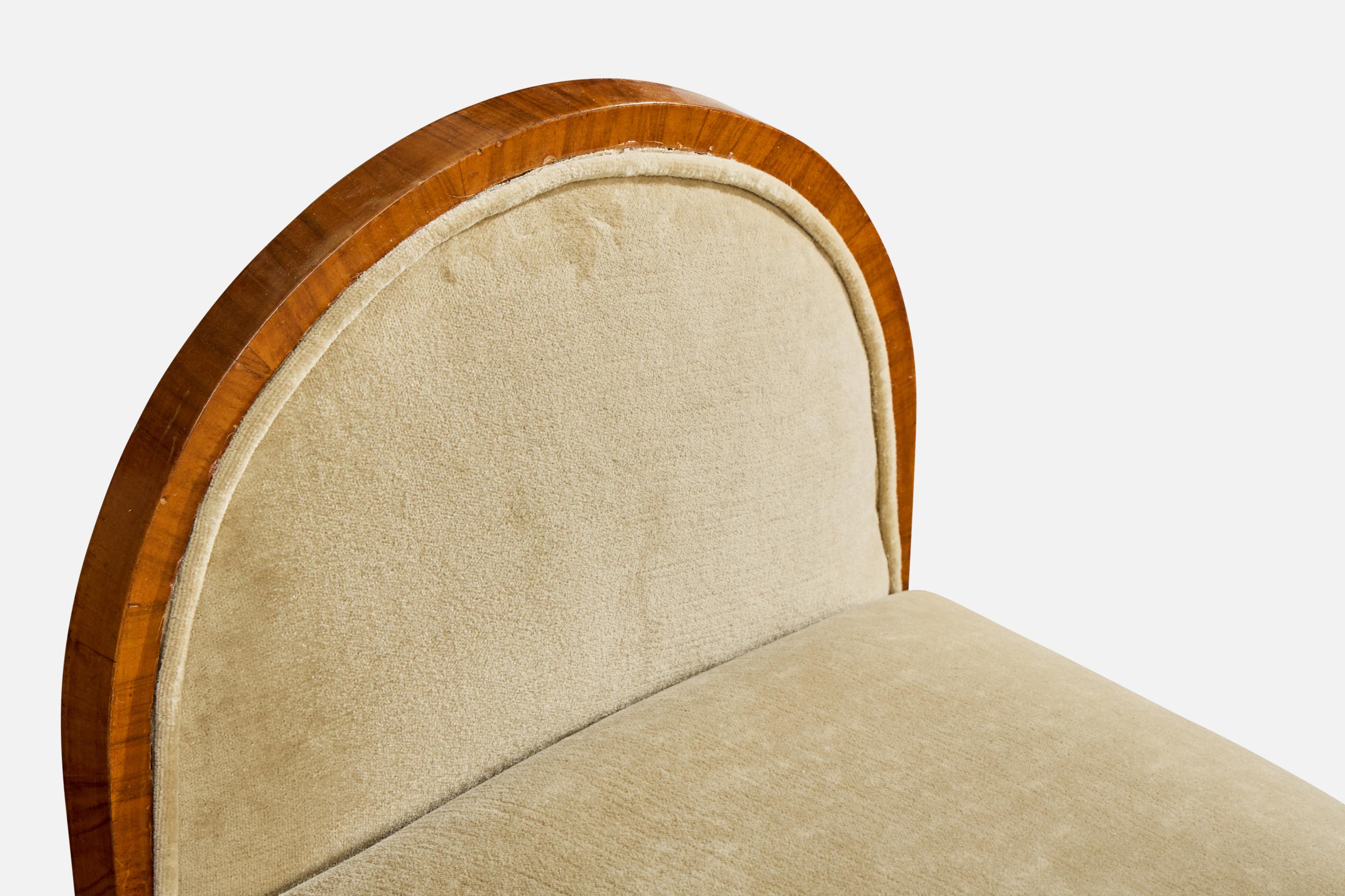 Italian Designer, Stools, Walnut, Fabric, Italy, 1930s (Stoff) im Angebot