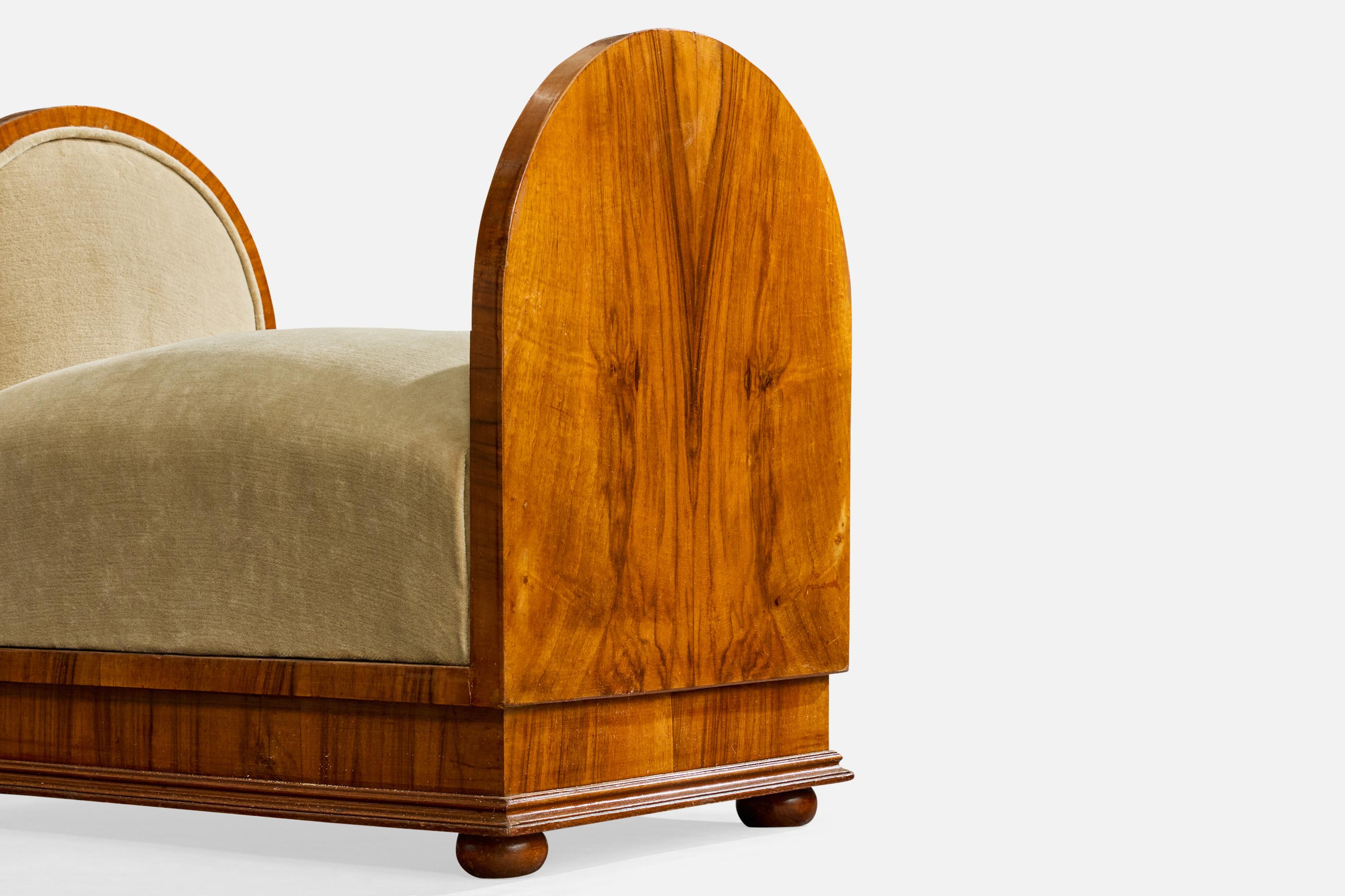 Italian Designer, Stools, Walnut, Fabric, Italy, 1930s im Angebot 1