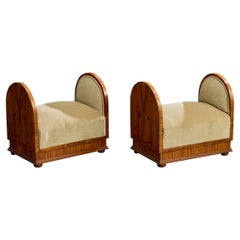 Italian Designer, Stools, Walnut, Fabric, Italy, 1930s