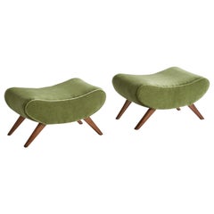 Italian Designer, Stools, Walnut, Mohair, Italy, 1940s