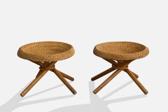 Italian Designer, Stools, Wood, Bamboo, Rattan, Italy, 1950s