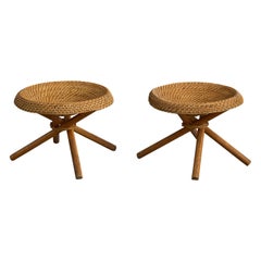 Italian Designer, Stools, Wood, Bamboo, Rattan, Italy, 1950s