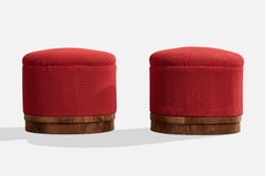 Italian Designer, Stools, Wood, Fabric, Italy, 1930s