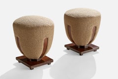Italian Designer, Stools, Wood, Fabric, Italy, 1930s