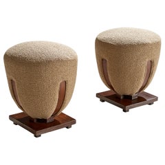 Italian Designer, Stools, Wood, Fabric, Italy, 1930s