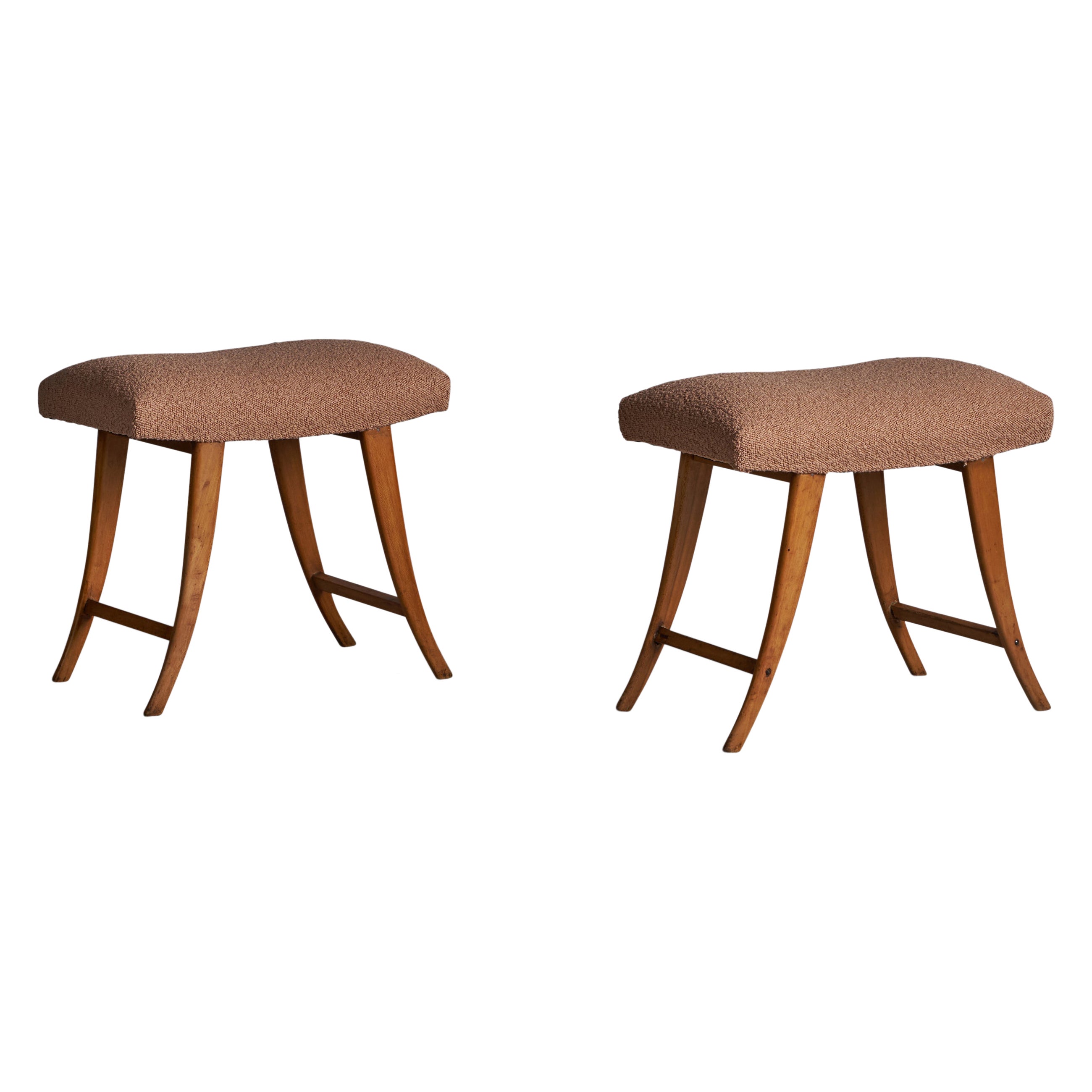 Italienische Designerin, Hocker, Holz, Stoff, Italien, 1940er Jahre