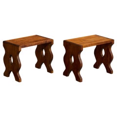 Italian Designer, Stools, Wood, Italy, 1960s