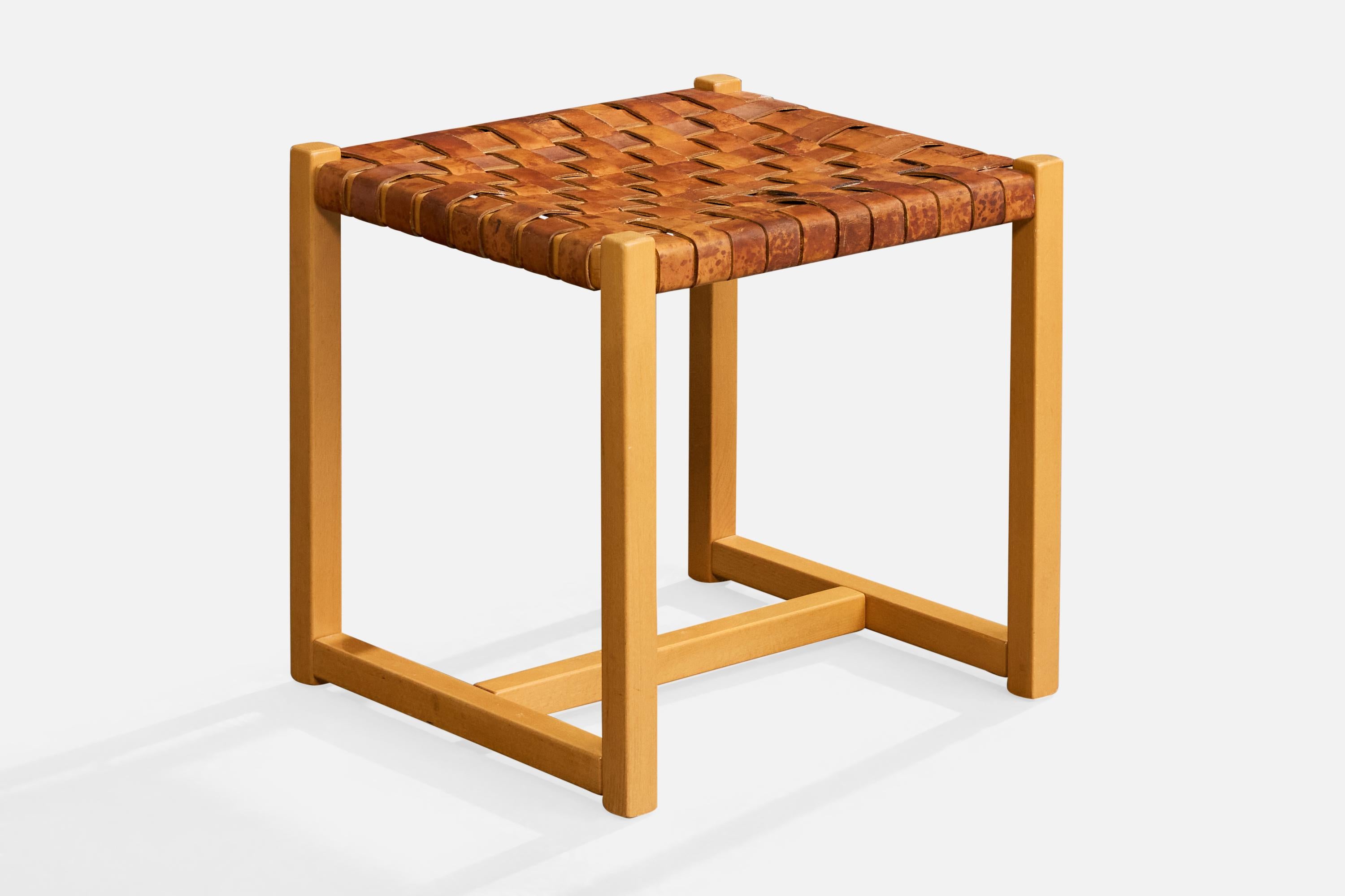 Italienischer Designer. Hocker, Holz, Leder, Italien, 1970er im Zustand „Relativ gut“ im Angebot in High Point, NC