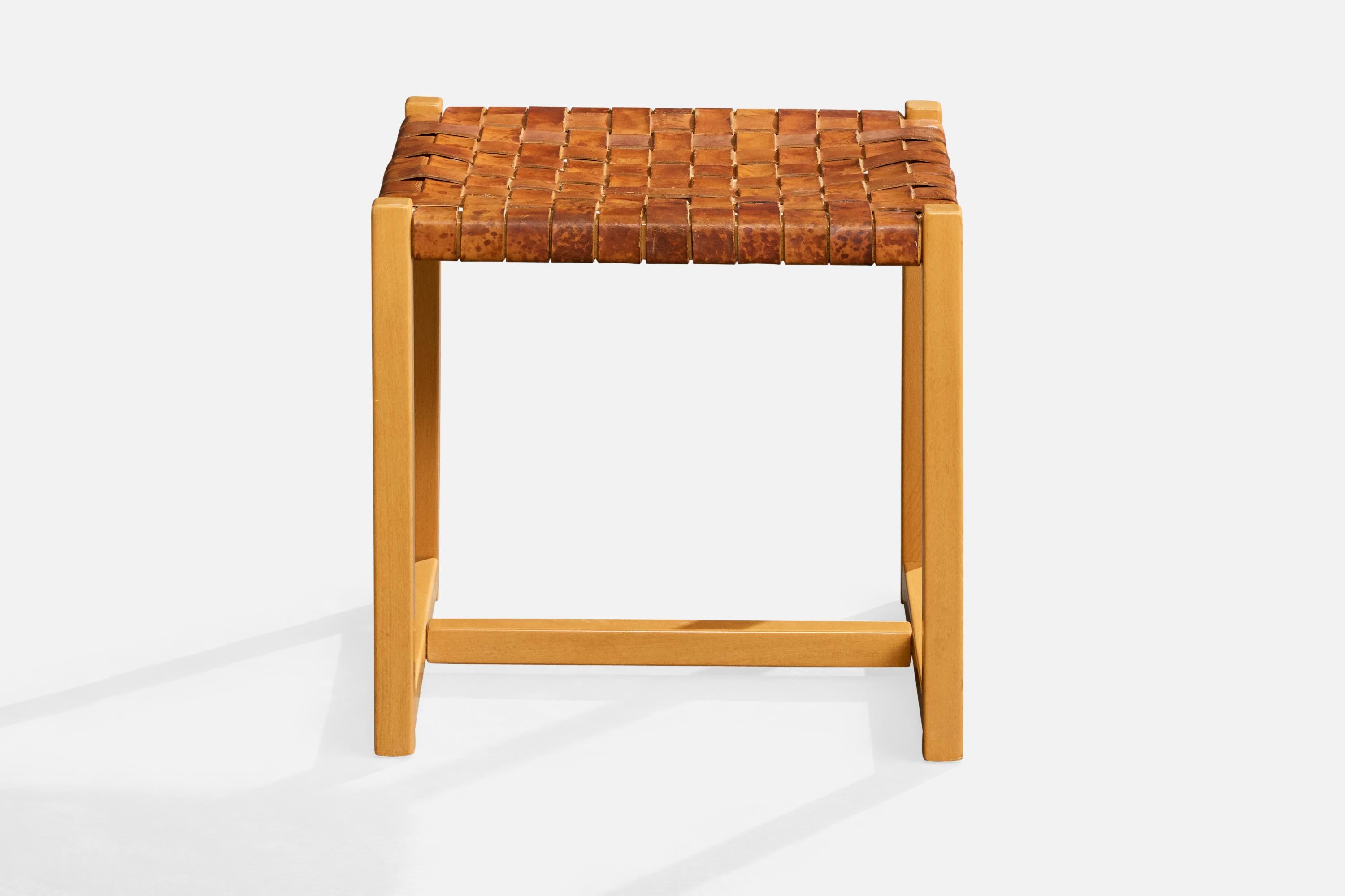 Italienischer Designer. Hocker, Holz, Leder, Italien, 1970er (Ende des 20. Jahrhunderts) im Angebot