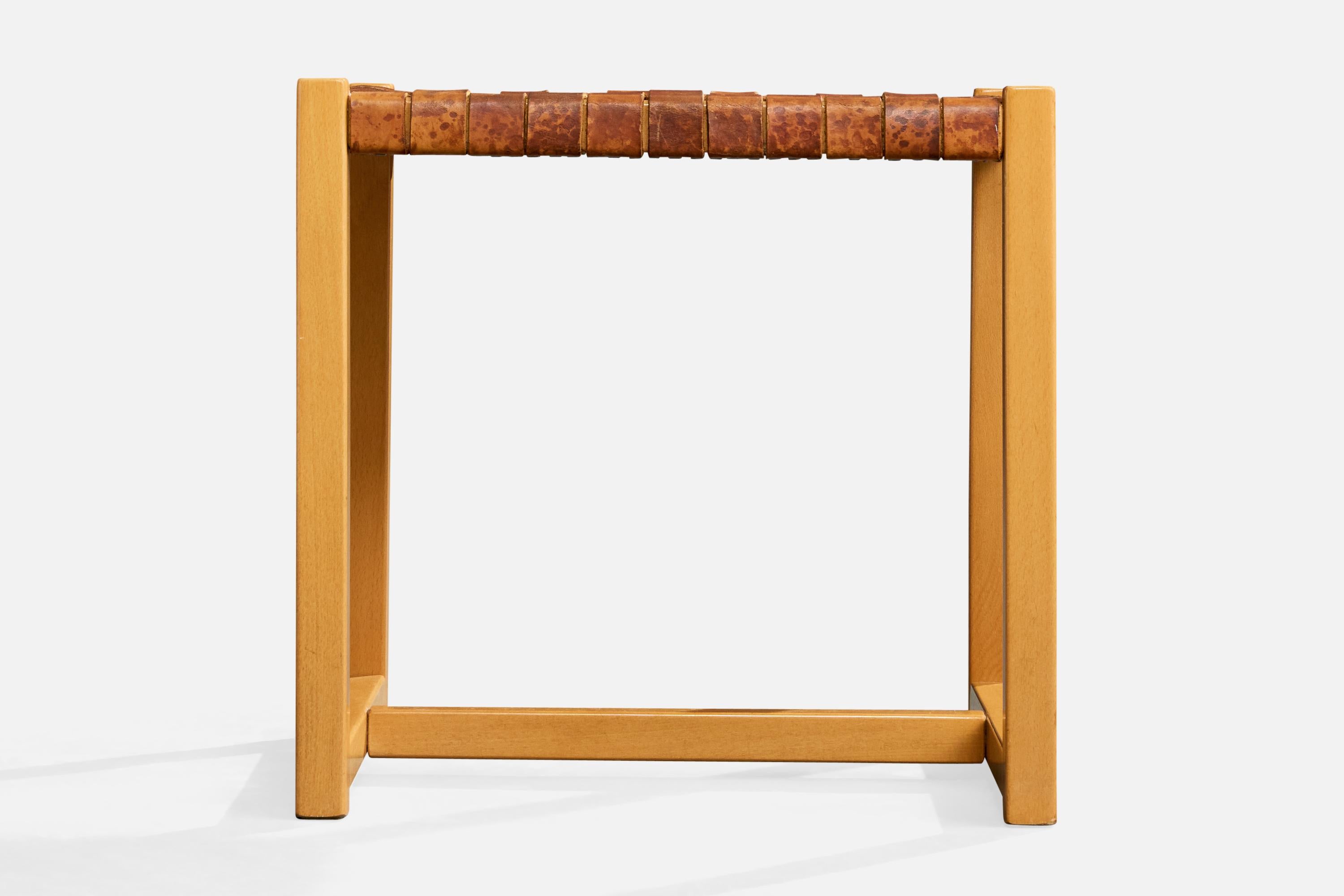 Italienischer Designer. Hocker, Holz, Leder, Italien, 1970er im Angebot 1