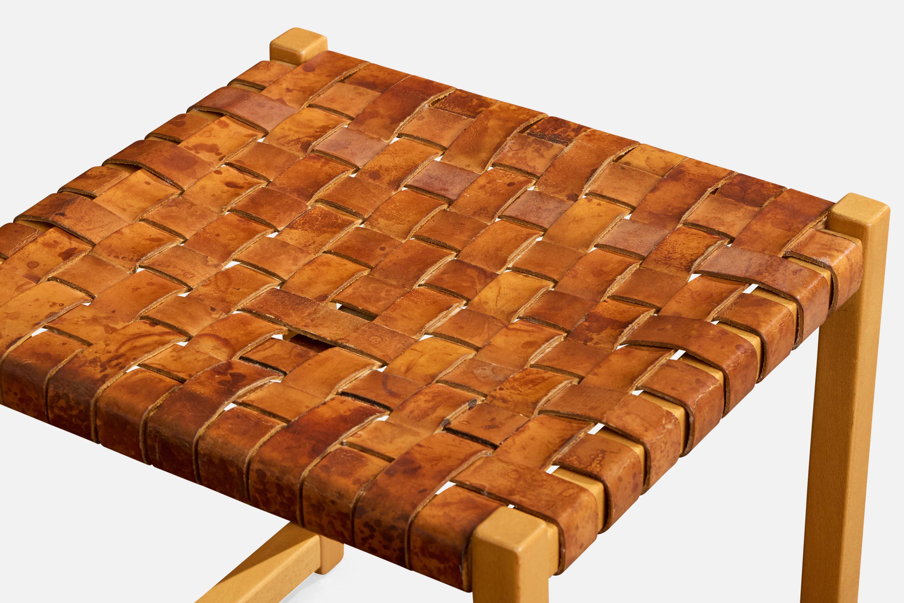 Italienischer Designer. Hocker, Holz, Leder, Italien, 1970er im Angebot 2