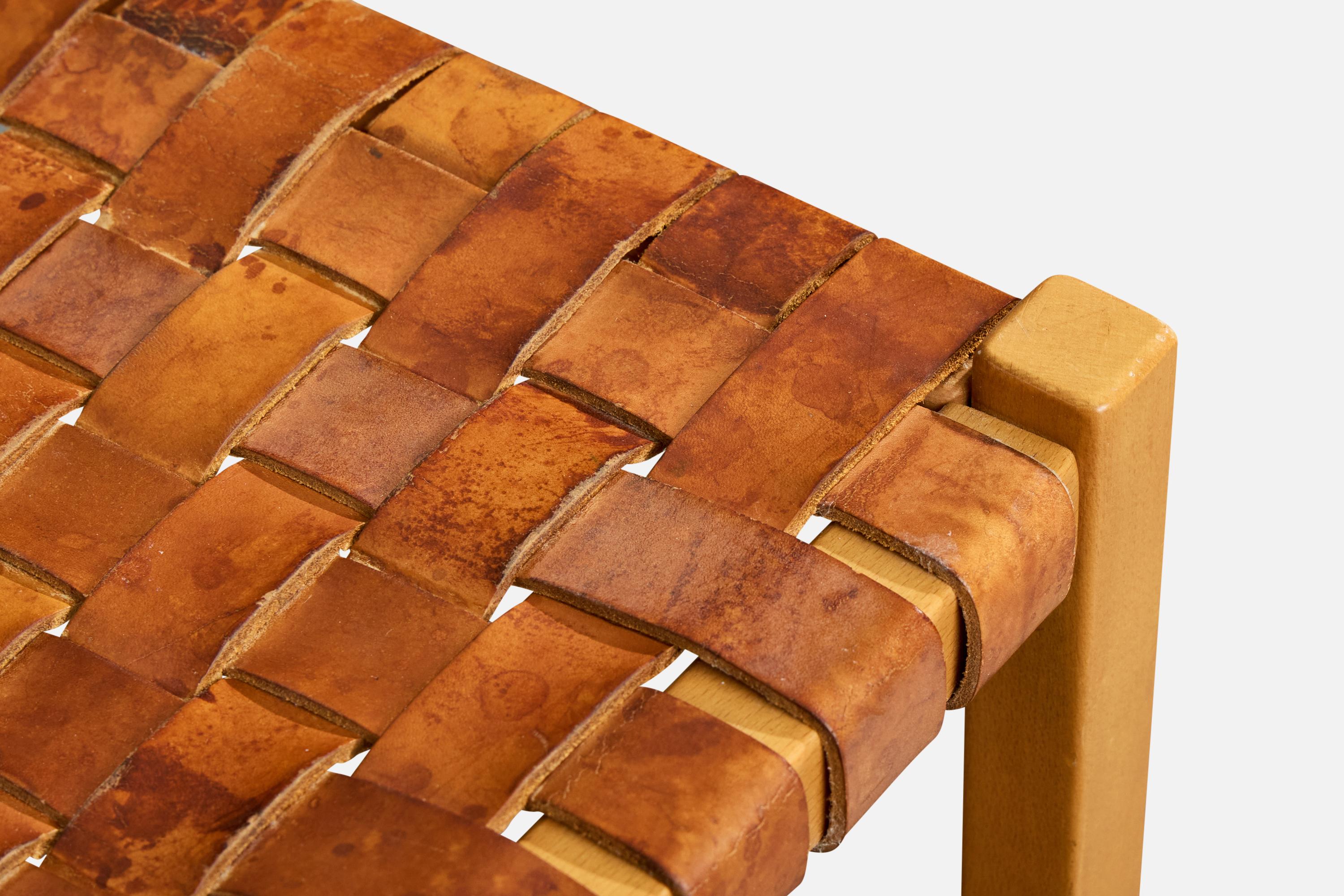 Italienischer Designer. Hocker, Holz, Leder, Italien, 1970er im Angebot 3