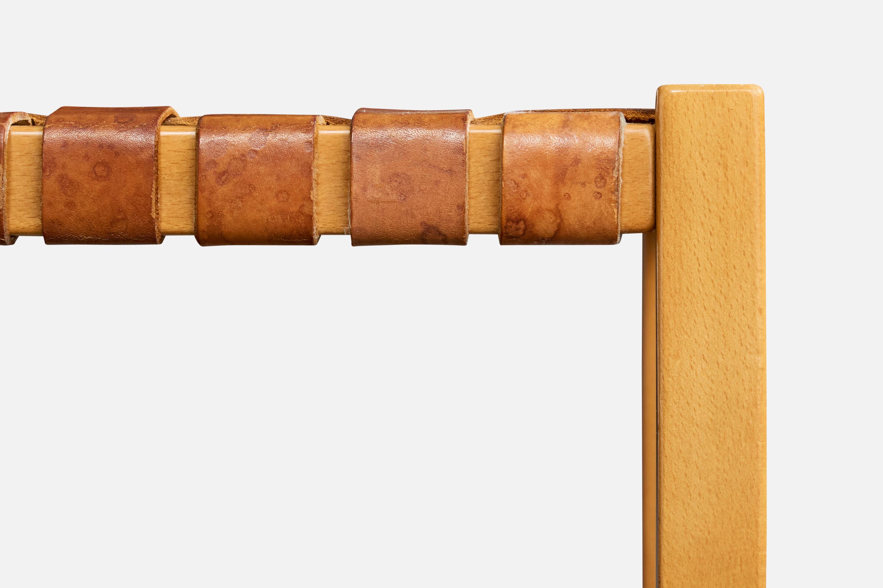 Italienischer Designer. Hocker, Holz, Leder, Italien, 1970er im Angebot 4