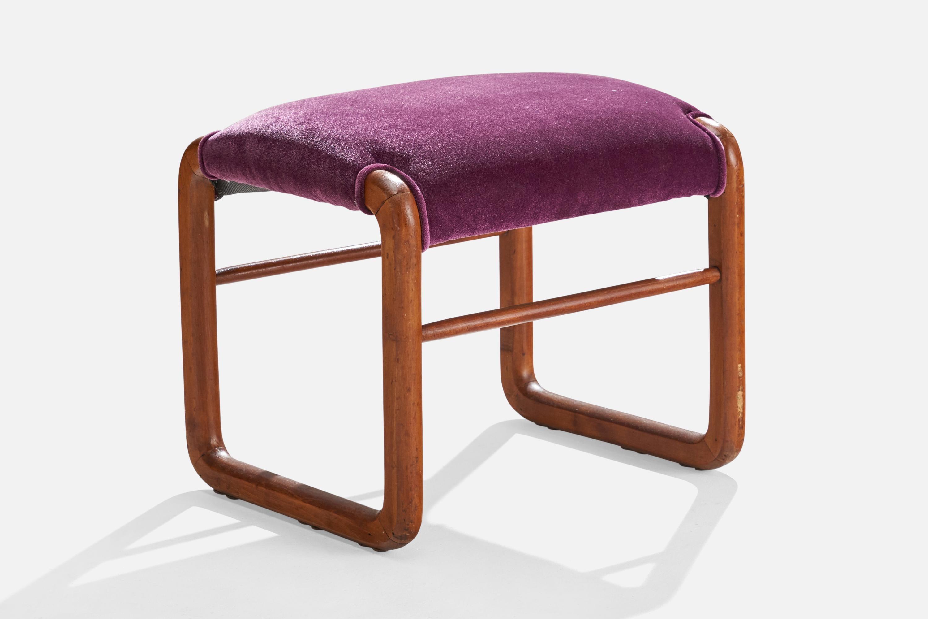 Italienische Designerin, Hocker, Holz, Mohair, Italien, 1960er Jahre im Zustand „Gut“ im Angebot in High Point, NC