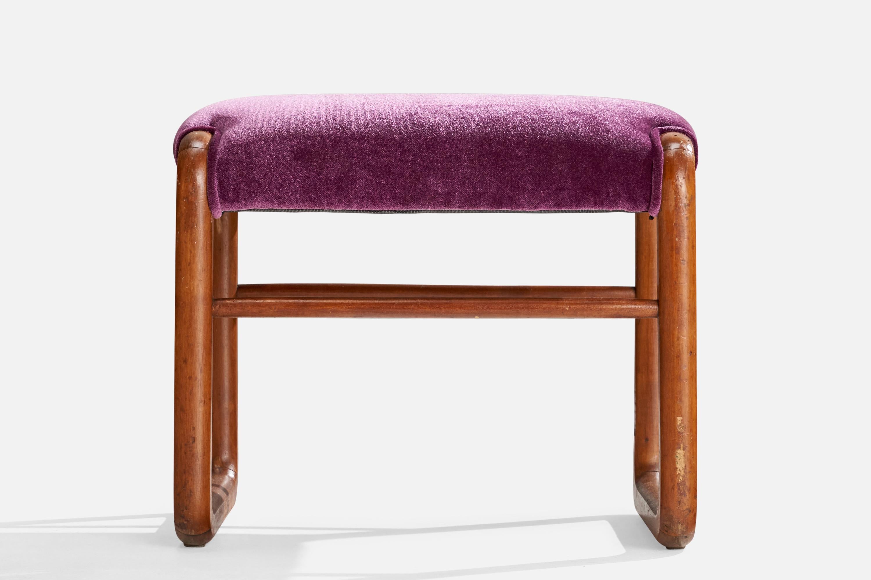 Italienische Designerin, Hocker, Holz, Mohair, Italien, 1960er Jahre (Mitte des 20. Jahrhunderts) im Angebot