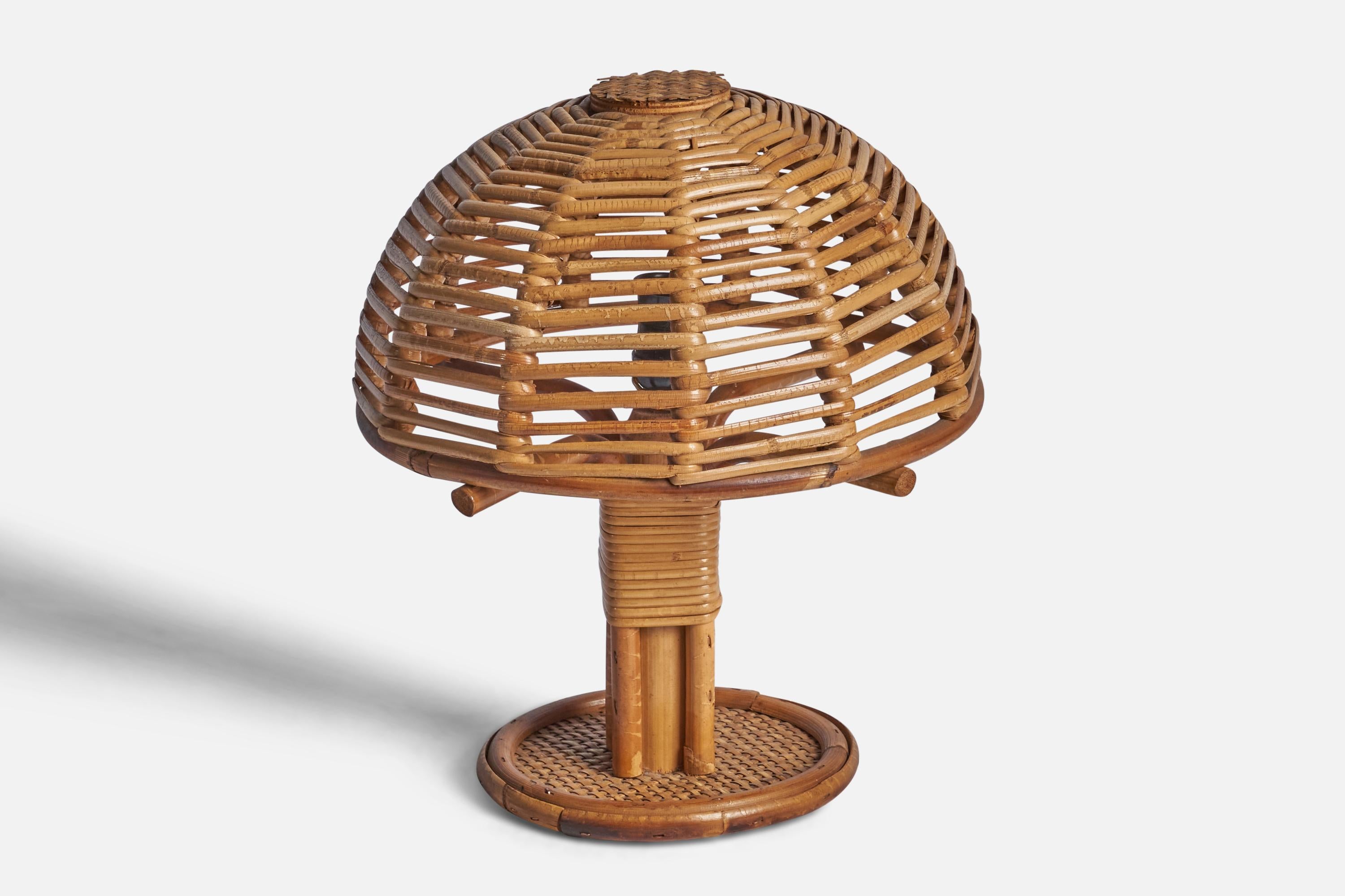 Post-Modern Italian Designer, Table Lamp, Bamboo, Rattan, Italy, 1970s For Sale
