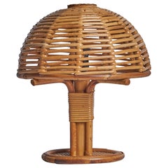 Italian Designer, Table Lamp, Bamboo, Rattan, Italy, 1970s