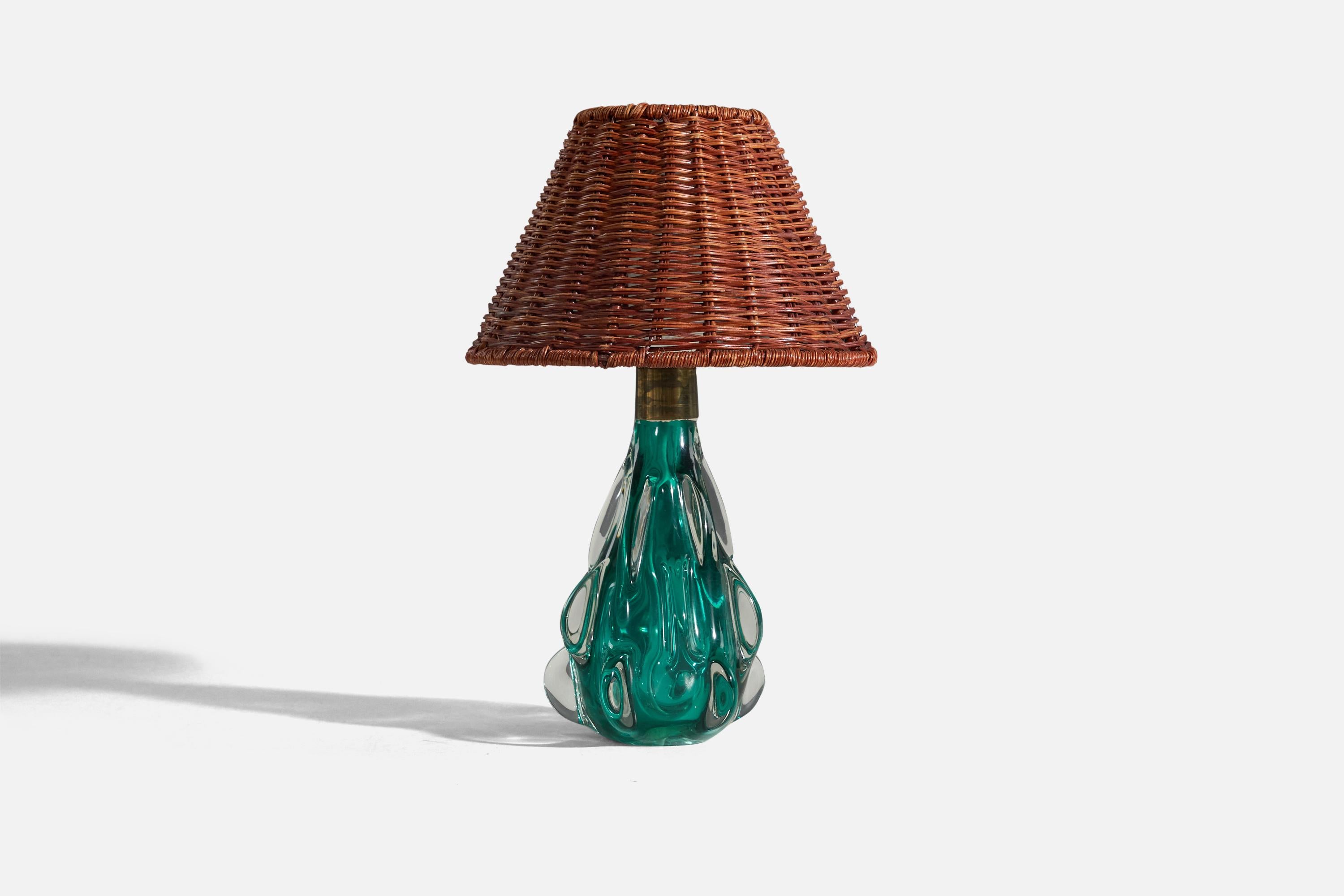 Italienischer Designer, Tischlampe, Blaues Muranoglas, Murano, Italien, 1950er Jahre (Moderne der Mitte des Jahrhunderts) im Angebot