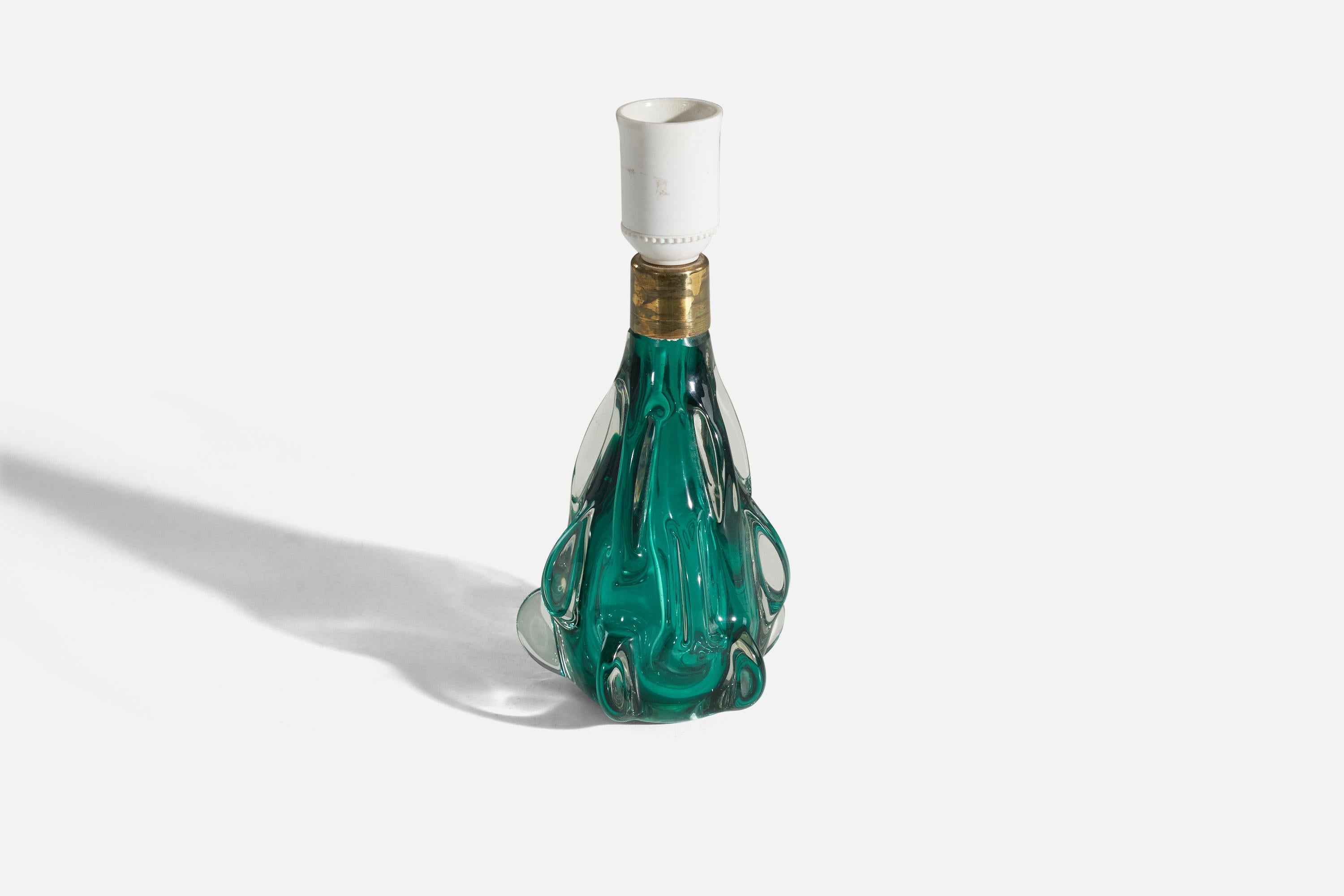 Designer italien, lampe de bureau, verre de Murano bleu, Murano, Italie, années 1950 Bon état - En vente à High Point, NC