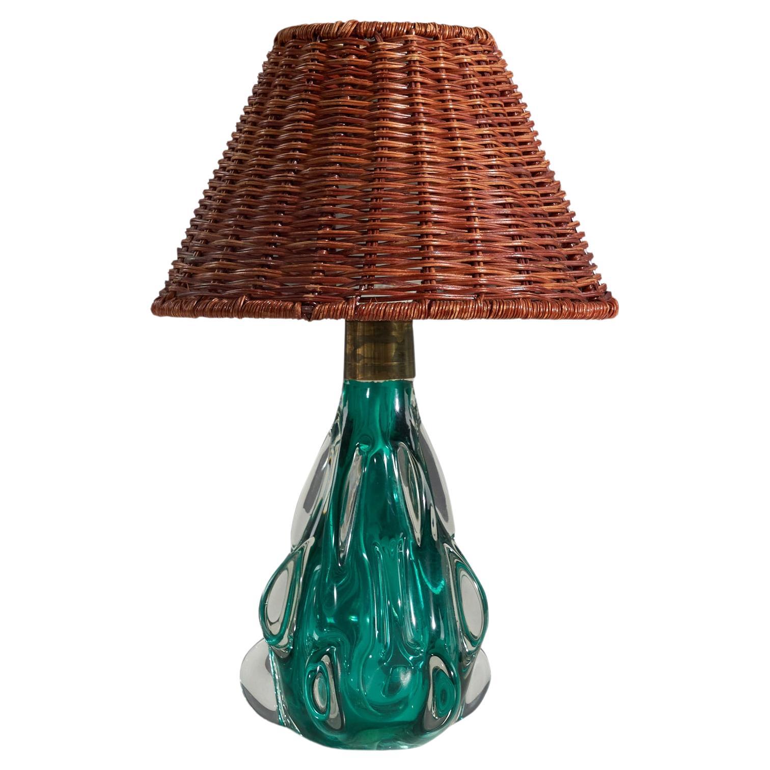 Italian Designer, Table Lamp, Blue Murano Glass, Murano, Italy, 1950s