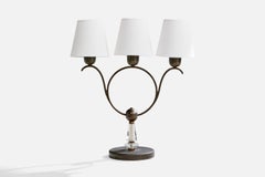 Italian Designer, Table Lamp, Brass, Acrylic, Fabric, Italy, 1950s
