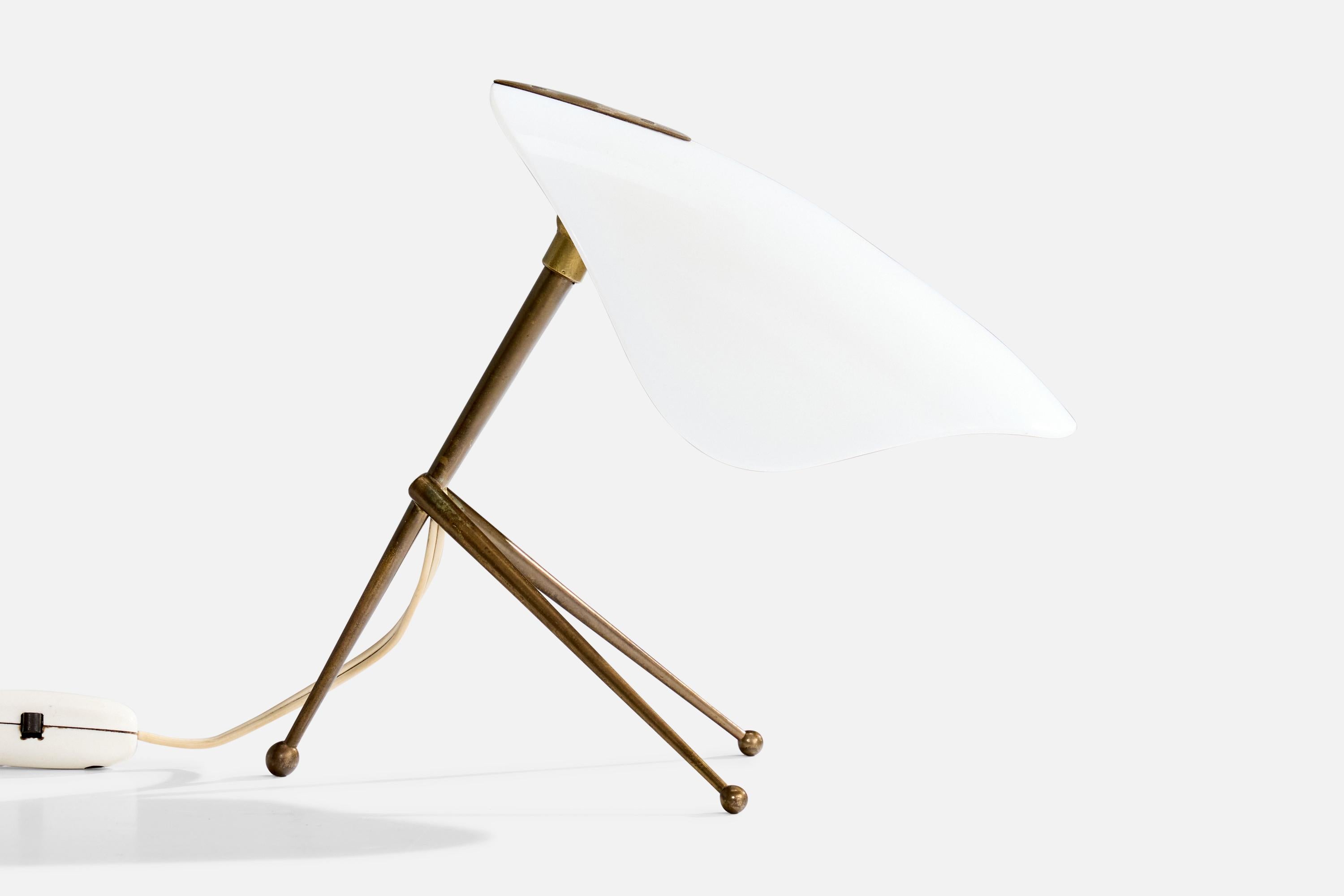 Mid-Century Modern Italian Designer, Table Lamp, Brass, Acrylic, Italy, 1950s For Sale