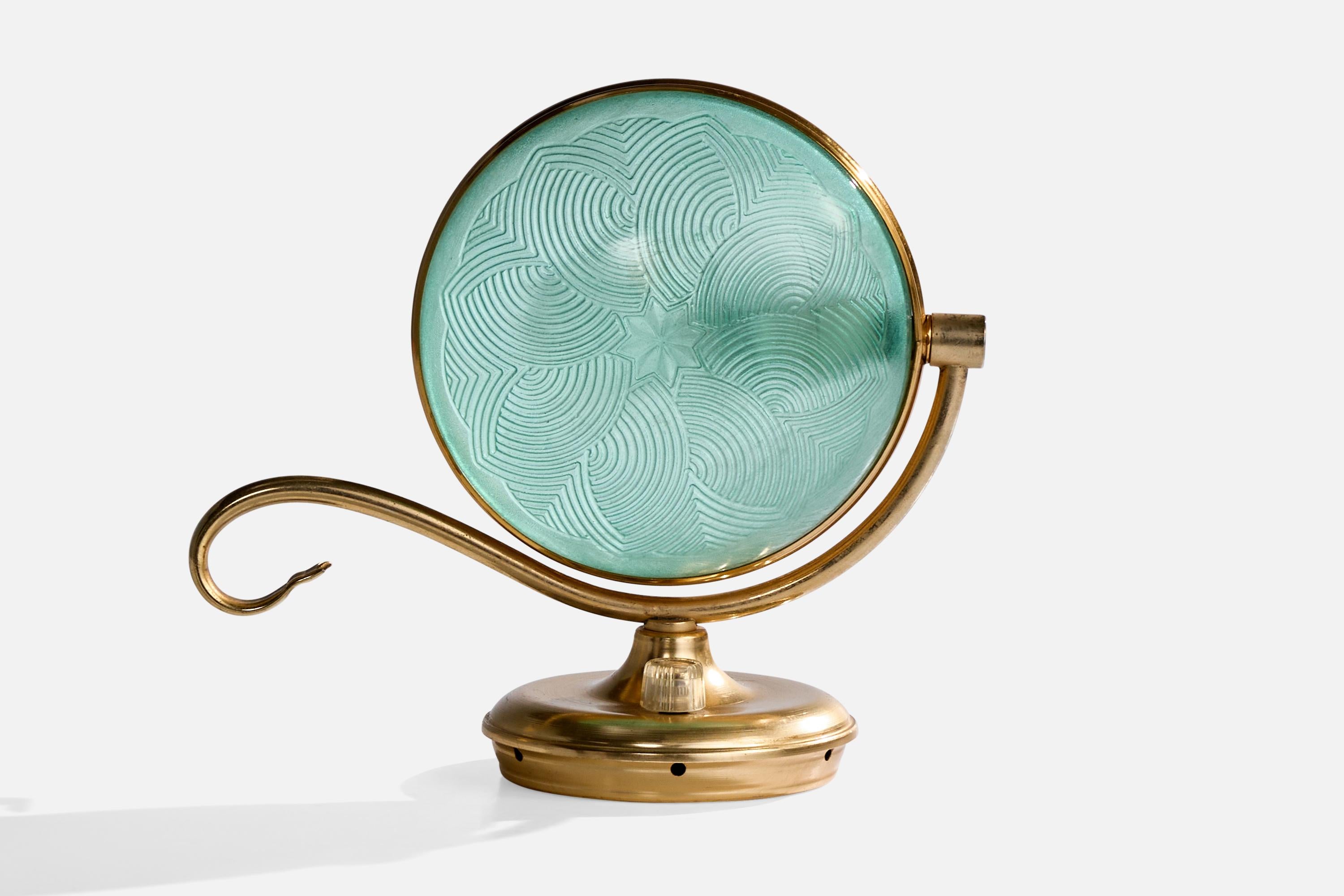 Tischlampe aus Messing und blauem Acryl, entworfen und hergestellt in Italien, ca. 1960er Jahre.

Abmessungen der Lampe (Zoll): 8,0 