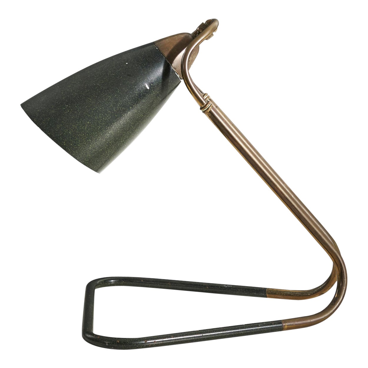 Designer italien, lampe de bureau, laiton et métal laqué vert, Italie, années 1950