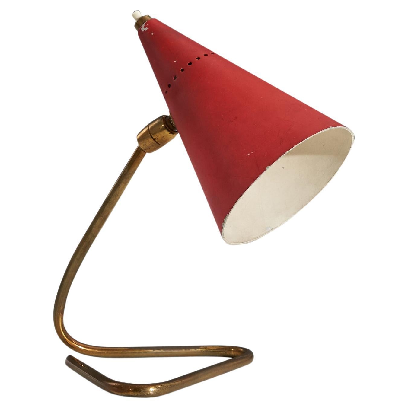 Gilardi & Barzaghi, Table Lamp, Brass and Red Lacquered Metal, Italy, 1950s For Sale