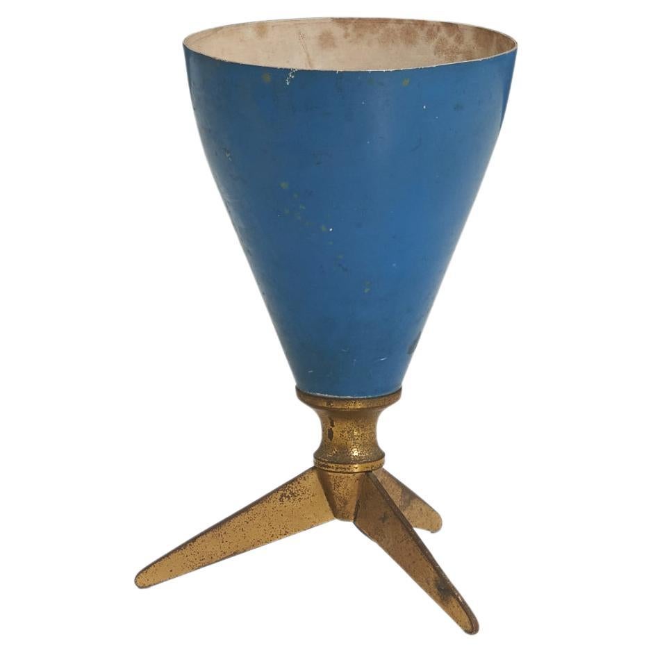 Italian Designer, Table Lamp, Brass, Blue-Lacquered Metal, Italy, 1950s