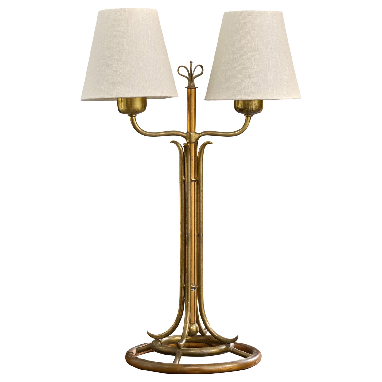 Italian Designer, Table Lamp, Brass, Copper, Fabric, Italy, 1940s For Sale